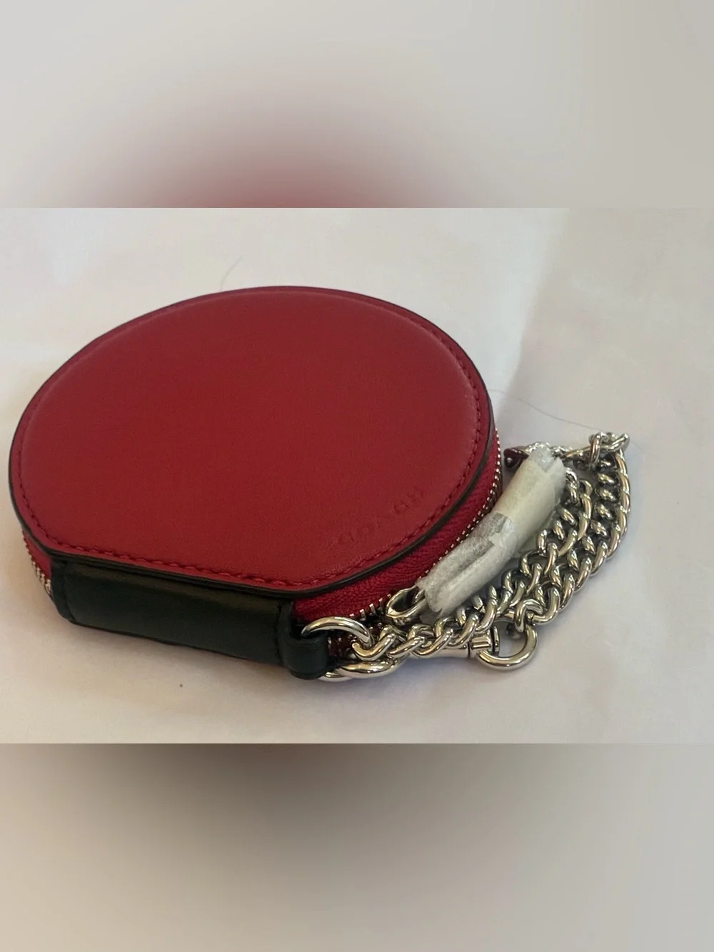 Coach 2911 Leather Large Ladybug Black/Red Coin Purse/ Wristlet Chain Charm NWT